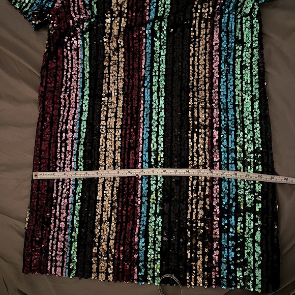Black Firework Wonders Multi Color Striped Sequin Shift Dress, fully lined, NWT - Picture 5 of 10